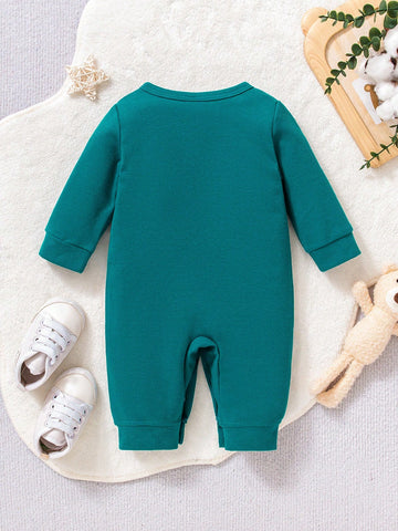 Newborn Baby Front Button Animal Print Casual Romper