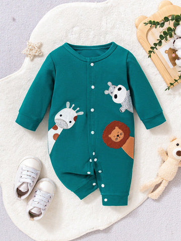 Newborn Baby Front Button Animal Print Casual Romper