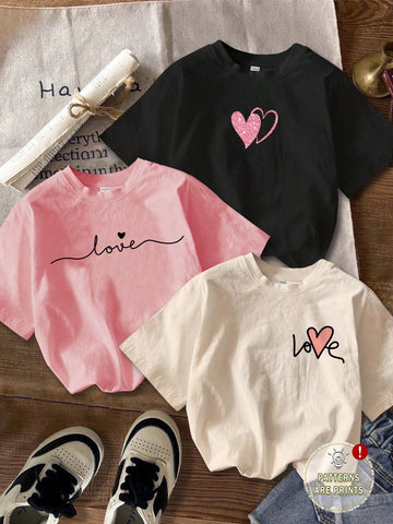 3pcs California Letter Graphic Round Neck Short Sleeve Cropped T-Shirt
