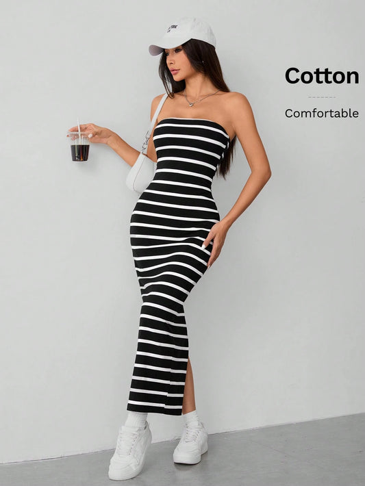 PETITE Striped Knitted Tube Top Women's Dress