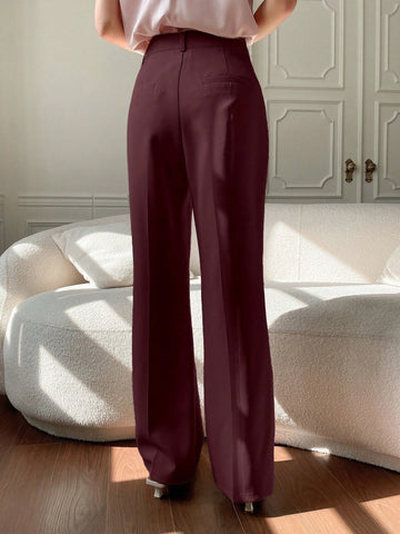 DAZY Women's Plain Pocket Straight Leg Business Casual Pants