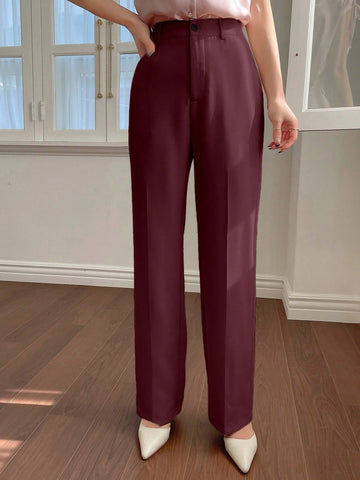 DAZY Women's Plain Pocket Straight Leg Business Casual Pants