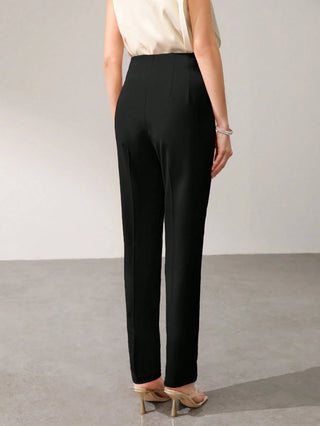 MOTF PREMIUM SOLID ZIP FLY SEAM FRONT TAPERED LEG SUIT PANTS