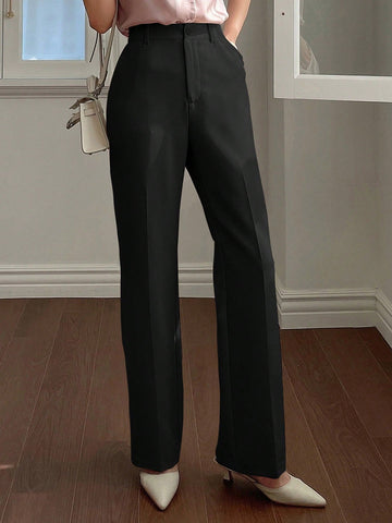 DAZY Women's Plain Pocket Straight Leg Business Casual Pants