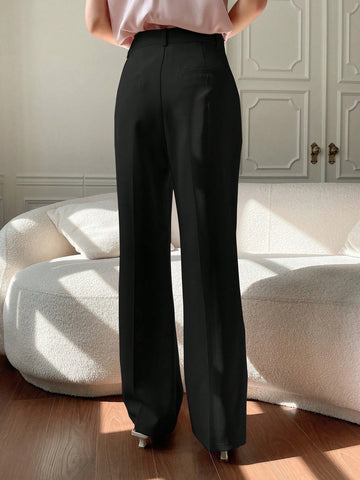 DAZY Women's Plain Pocket Straight Leg Business Casual Pants