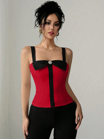 Raffinéa Elegant Rhinestone Bow Tie Camisole