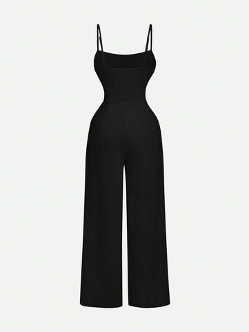 Women's Spaghetti Strap Ruched Waist Floral Jacquard Apricot Jumpsuit