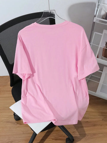 EZwear Oversized Casual Cherry Pattern Round Neck Short Sleeve T-Shirt