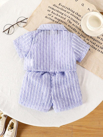 Baby Girls' Holiday Leisure Style Textured Fabric Short Sleeved Shirt + Shorts + Suspenders Romper