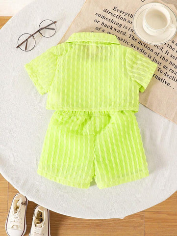 Baby Girls' Holiday Leisure Style Textured Fabric Short Sleeved Shirt + Shorts + Suspenders Romper