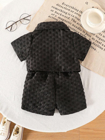 Baby Girls' Holiday Leisure Style Textured Fabric Short Sleeved Shirt + Shorts + Suspenders Romper