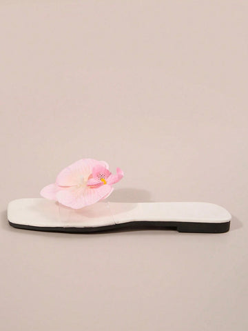 French Style Floral Strap Flat Slide Sandals
