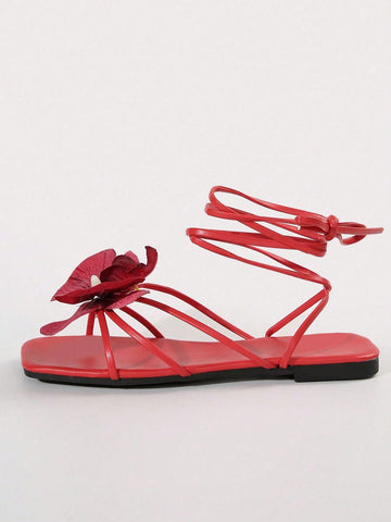 French Flower Strap Flat Slippers