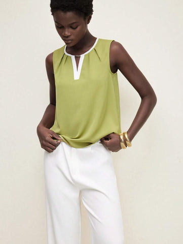Women's Color Block Detail Pleated Hem Tank Top