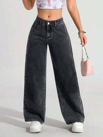 Women's Bow Embroidered Pocket Wide Leg Loose Casual Jeans