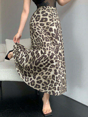 DAZY Leopard Print Mermaid Women Long Skirt