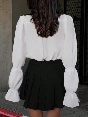 Women's Solid Color Front Button Up Long Sleeve Casual Blouse Women Shirt