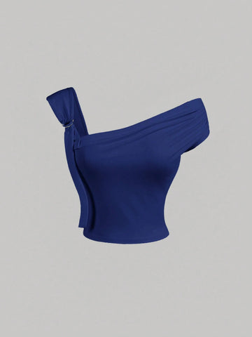 MOD Asymmetric Shoulder Women's Fitted Fashion Top