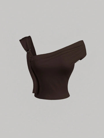 MOD Asymmetric Shoulder Women's Fitted Fashion Top