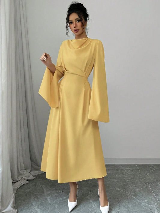 Women's Solid Color Turtleneck Flare Sleeve Elegant Dress