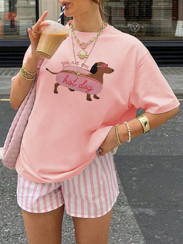 Funny Dog Pattern Print Oversize Ladies Short Sleeve Summer