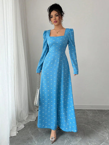 Modely Women's Bow Print Patchwork Waist A-Line Dress