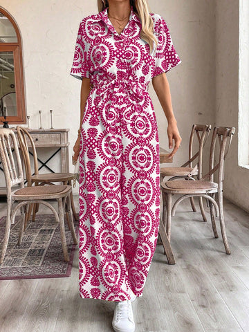 LUNE Women's Holiday Leisure Full Allover Print Wide-Leg Jumpsuit