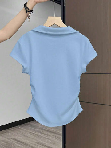 Women Casual Fashion Knight Printed Lapel Short Sleeve T-Shirt