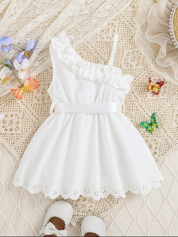 Baby Girl Elegant Glamorous Cute Asymmetrical Neck Cami Dress
