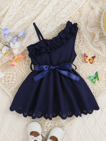 Baby Girl Elegant Glamorous Cute Asymmetrical Neck Cami Dress
