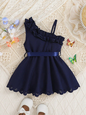 Baby Girl Elegant Glamorous Cute Asymmetrical Neck Cami Dress