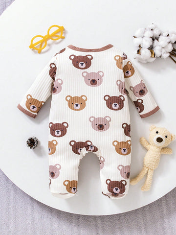 Baby Boy Bear Print Button Front Footed Sleep Jumpsuit