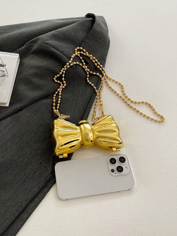 Fashionable Mini Bow Metallic Mirror Earphone Bag