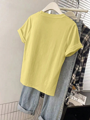 Women Graphic Embroidered Casual Comfortable Short Sleeve T-Shirt