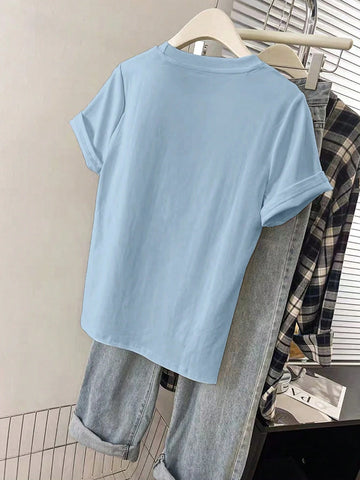 Women Graphic Embroidered Casual Comfortable Short Sleeve T-Shirt