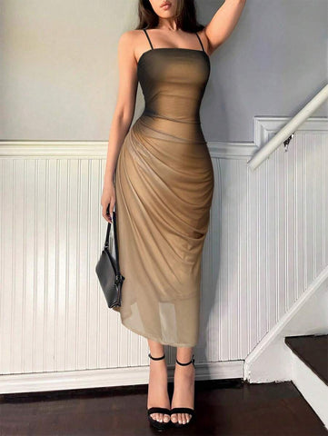 Firerie Women's Elegant Ombre Pleated Long Cami Dress