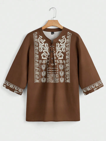 Manfinity Homme Men's Fashion Printed Mid Length Sleeve V Neck Shirt