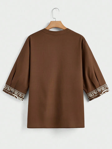 Manfinity Homme Men's Fashion Printed Mid Length Sleeve V Neck Shirt