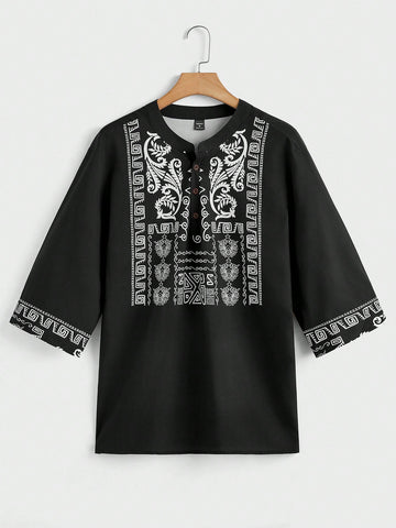 Manfinity Homme Men's Fashion Printed Mid Length Sleeve V Neck Shirt