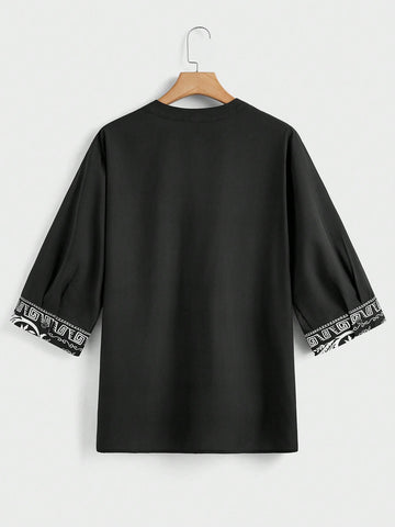Manfinity Homme Men's Fashion Printed Mid Length Sleeve V Neck Shirt