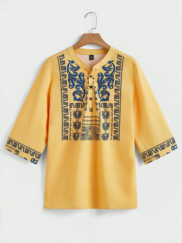 Manfinity Homme Men's Fashion Printed Mid Length Sleeve V Neck Shirt