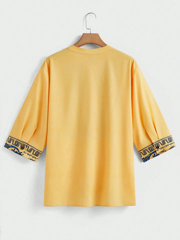 Manfinity Homme Men's Fashion Printed Mid Length Sleeve V Neck Shirt