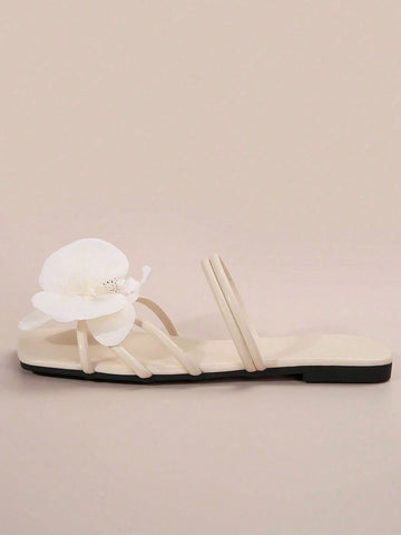 French Style Floral Strap Flat Slide Sandals