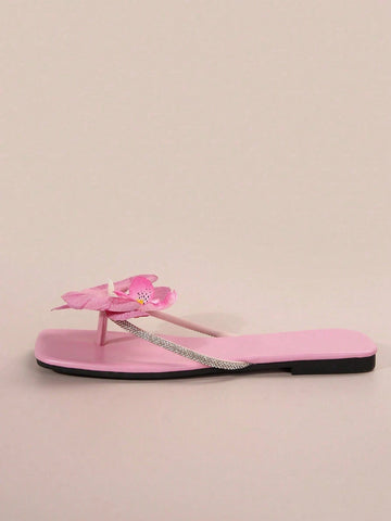 French Flower Strap Flat Slippers