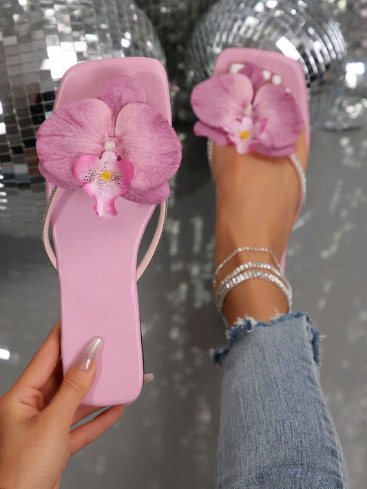 French Flower Strap Flat Slippers