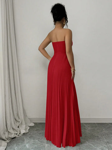 Elenzga Strapless Ruched Waist A-Line Elegant & Romantic Dress