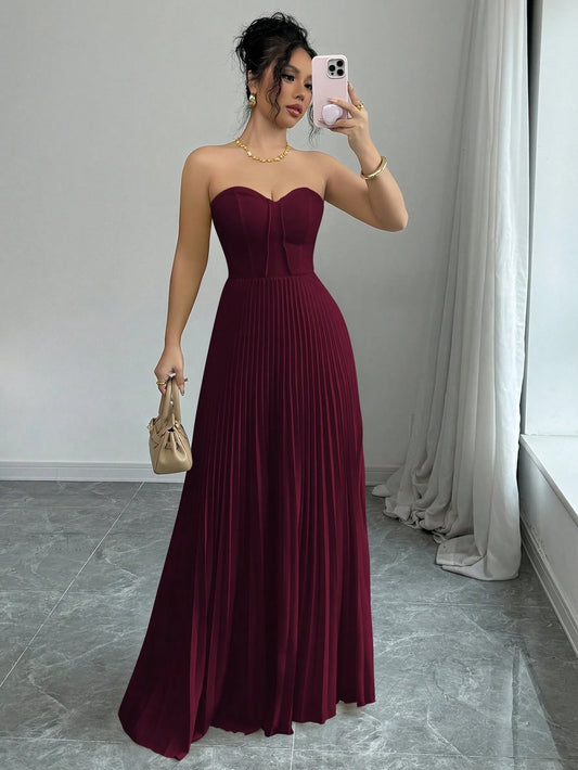 Elenzga Strapless Ruched Waist A-Line Elegant & Romantic Dress