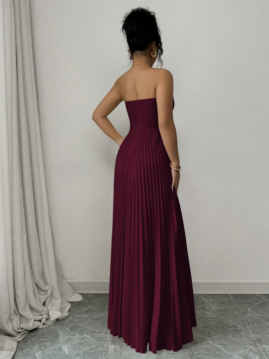 Elenzga Strapless Ruched Waist A-Line Elegant & Romantic Dress