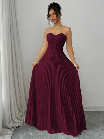 Elenzga Strapless Ruched Waist A-Line Elegant & Romantic Dress