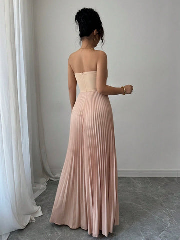 Elenzga Strapless Ruched Waist A-Line Elegant & Romantic Dress